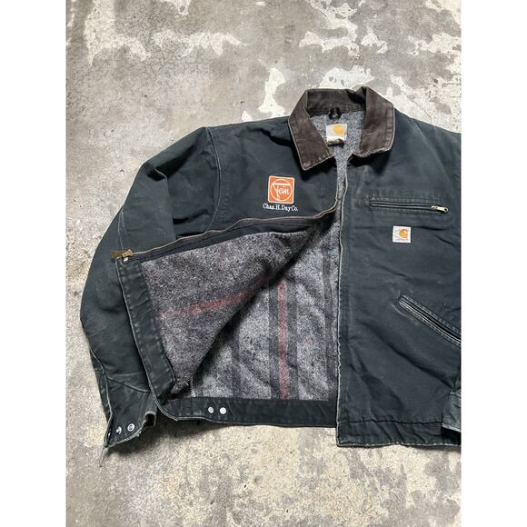 Carhartt Detroit‎ Work Jacket VTG Blanket Lined Chore Coat blk Black FEIN Faded - Picture 1 of 9